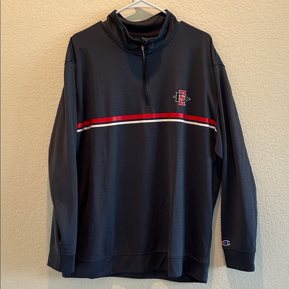Champion Gray Pullover with Red and White San Diego State Logo Accent
